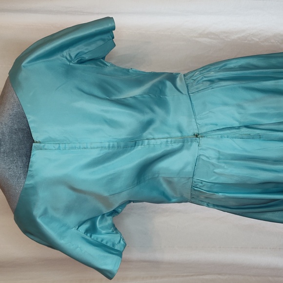 60s Vintage Cinderella Blue Full Length Formal Gown Short Sleeves - Picture 6 of 16